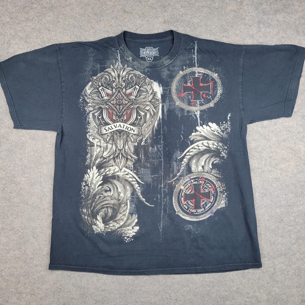 MMA Elite Shirt Mens‎ XL Black Salvation Cross Graphic Tee Tagless Gothic Cotton